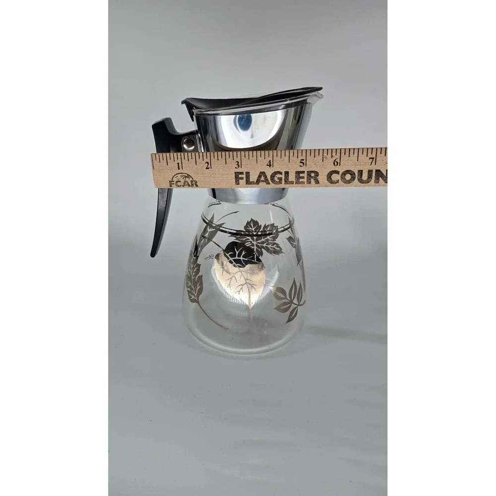 Vintage Colony‎ Silver Leaf Glass Coffee Carafe Heatproof MCM Server USA Chrome